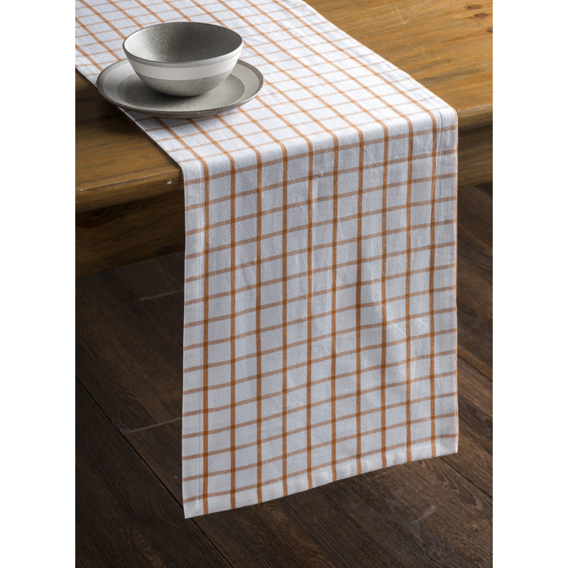 Checkered 100% Cotton Table Runner, Apricot Tan