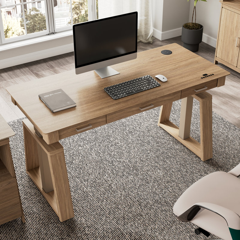 Bureau électrique à 3 tiroirs en bois naturel