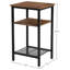 Ensemble de 2 tables de bout industrielles à 3 niveaux avec structure en acier pour le salon ou la chambre à coucher, assemblage facile, pieds réglables et tablettes spacieuses