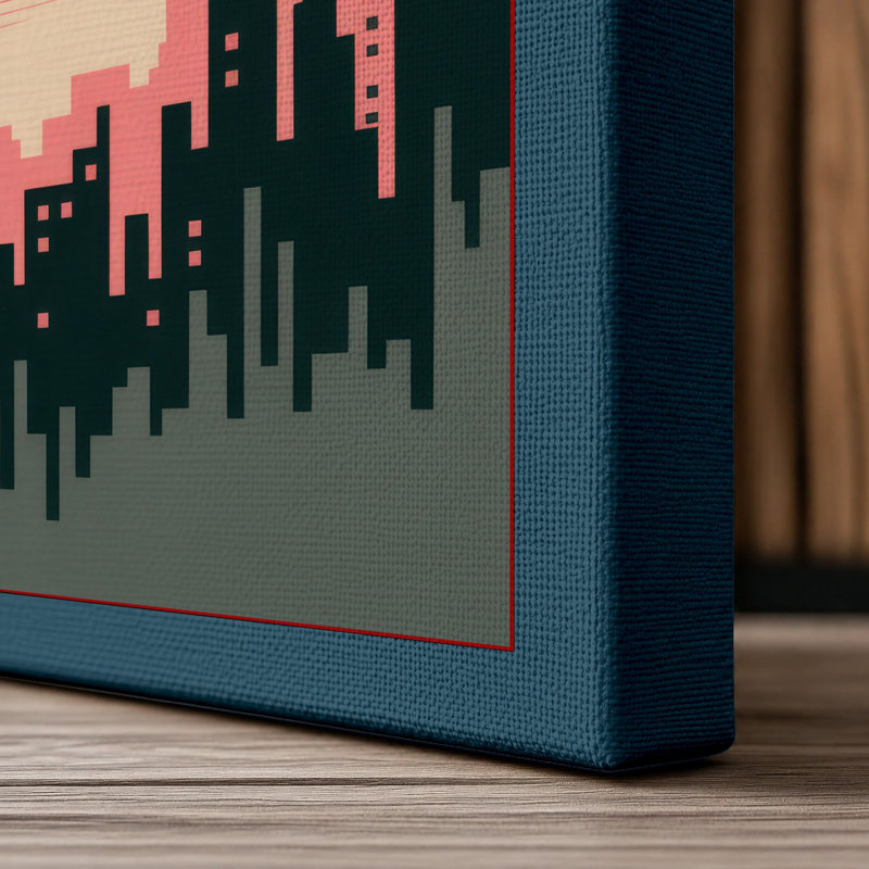 Bat Over City Heart Modern - Wrapped Canvas, 24x16 - 61.0 x 40.6 cm, Teal Border
