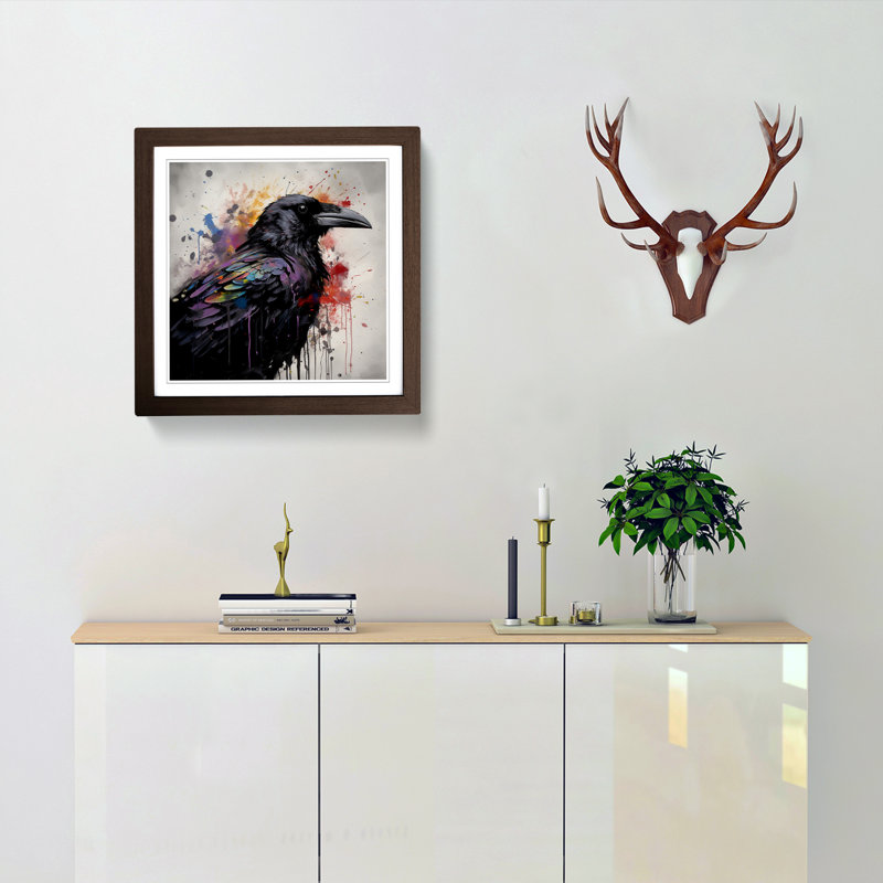 Crow Splatter Art - Framed Print, Walnut