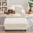 Corduroy Storage Armchair with Ottoman,Cup Holder,Bluetooth Speaker,USB Ports,180°Rotating Table Board-1024998966
