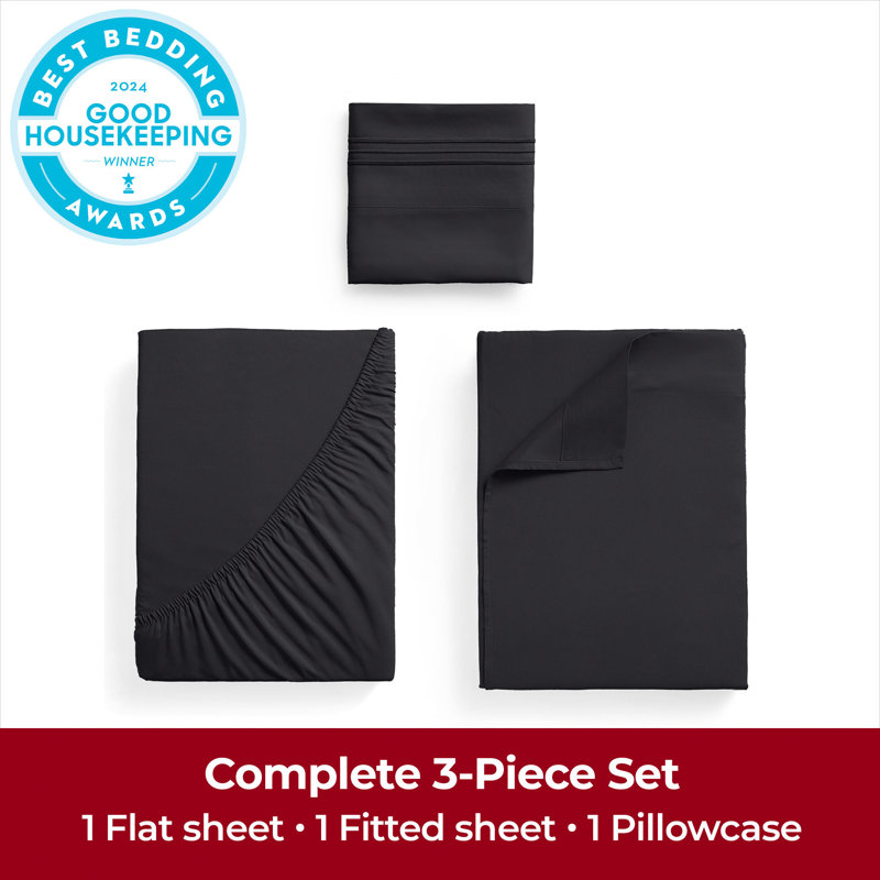 Draps Mellanni 1800, Ensemble de draps pour taille de lit simple TG, Noir