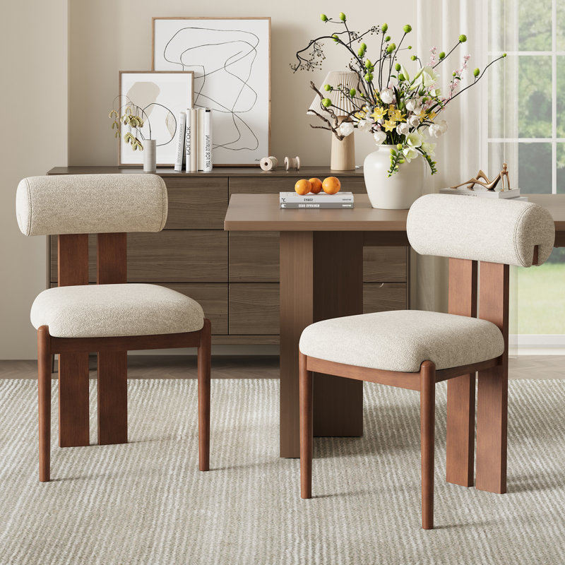 Chaises de salle à manger rembourrées modernes avec pieds en bois massif, Beige