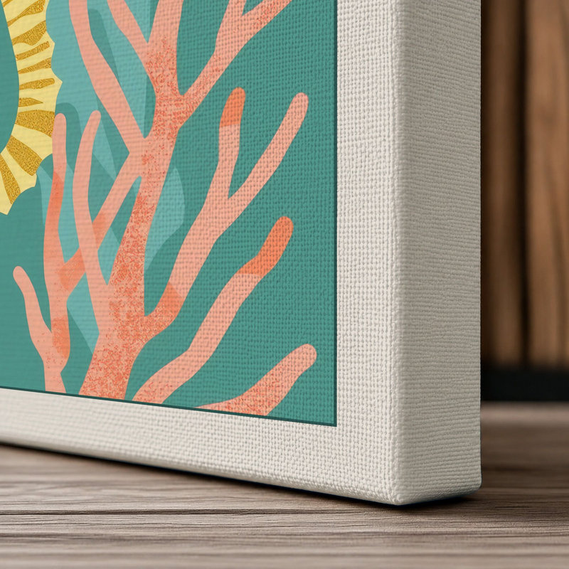 Seahorses in Coral Coastal - Wrapped Canvas, 24x16 - 61.0 x 40.6 cm, Cream Border