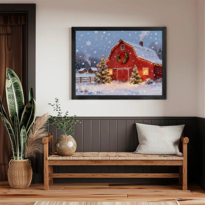 Art mural de ferme rustique noire encadrée de Noël