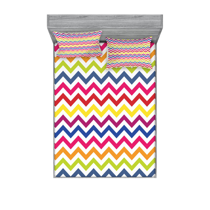 Ambesonne Colorful Fitted Sheet & Pillow Sham Multicolor, Full Sheet Set + 5 Additional Pieces