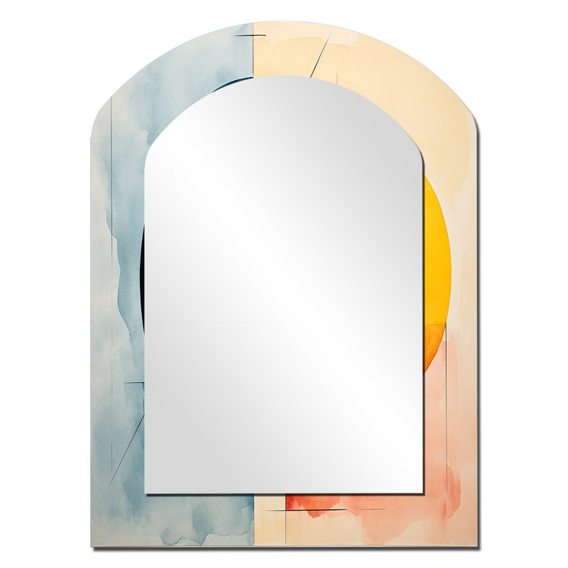 Cubic soft colors tiles V - Geometric Arch Decorative Wall Mirror, Modern Asymmetrical Mirror, Printed Metal Art, 34" x 25"