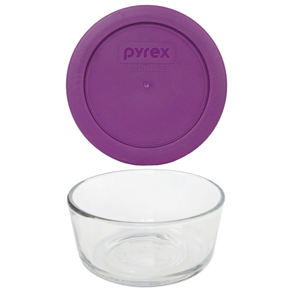 Pyrex (1) 7200 2 Cup Glass Bowl & (1) 7200-PC Thistle Purple Lid