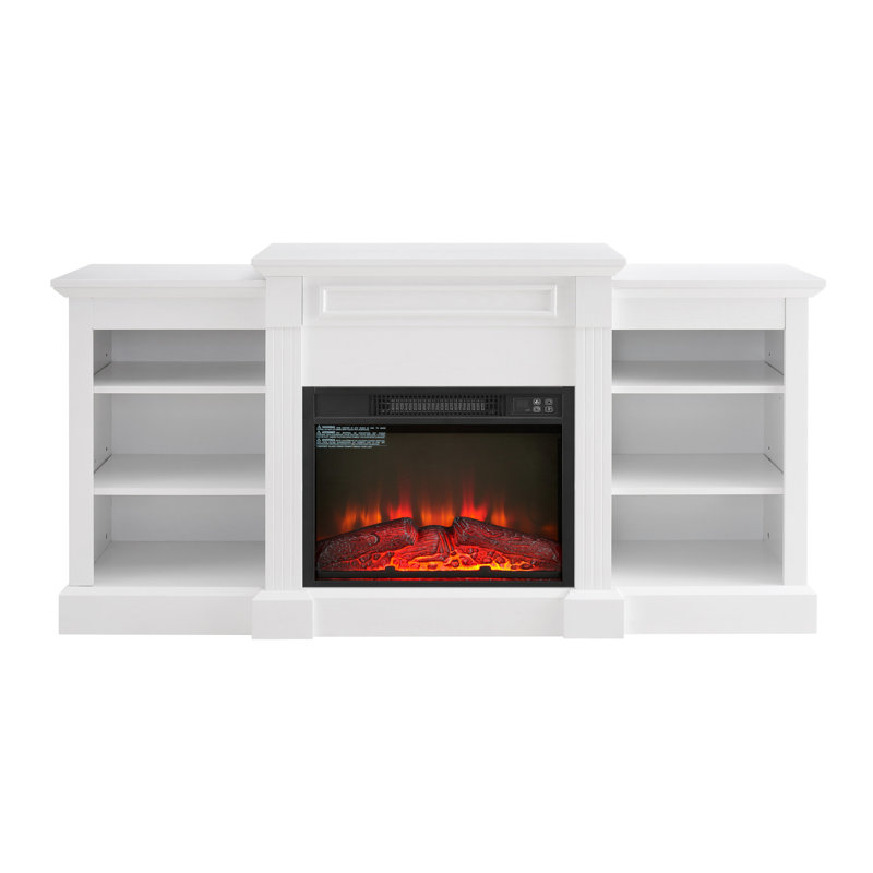 Media Console Table with Large Storage Cabinet, with 23" Fireplace Insert, for TV Up to 70'', Modern TV Media Entertaionment Stand, White, 65.75"W*17"D*32.48"H