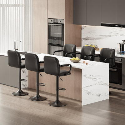 Tabouret de bar rotatif en simili cuir avec accoudoirs et repose-pieds Tavion