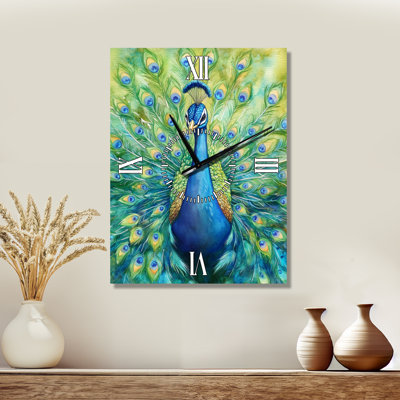 Horloge murale Art déco avec motif de plumes de paon