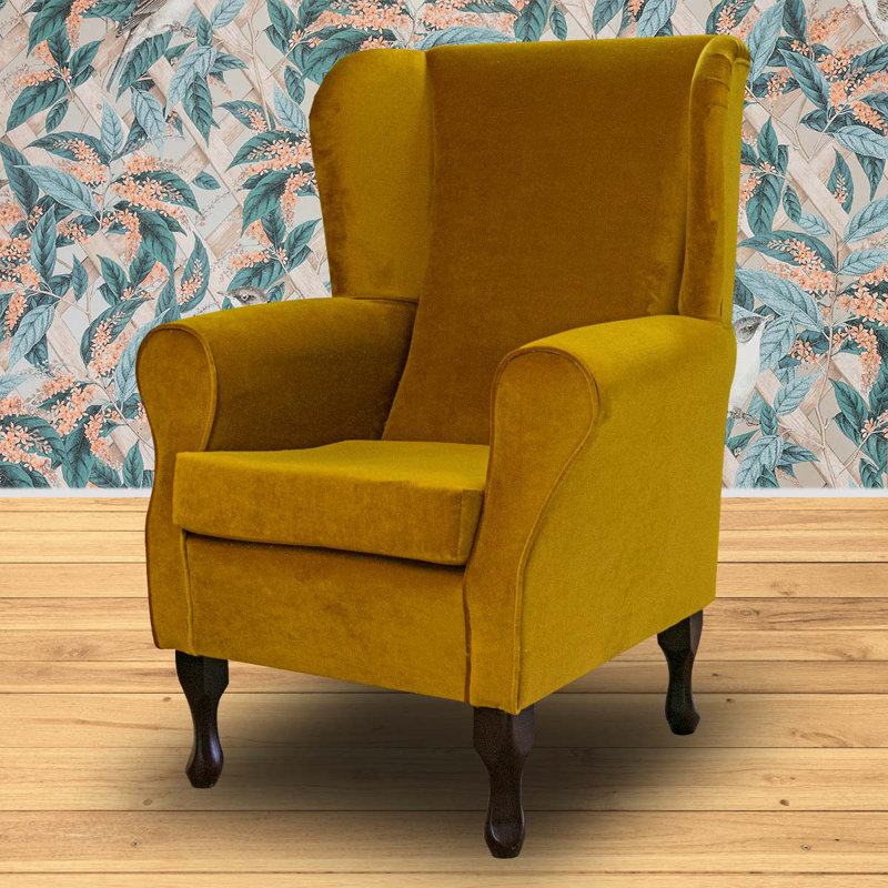 74cm Wide Tufted Velvet Wingback Chair, Gold