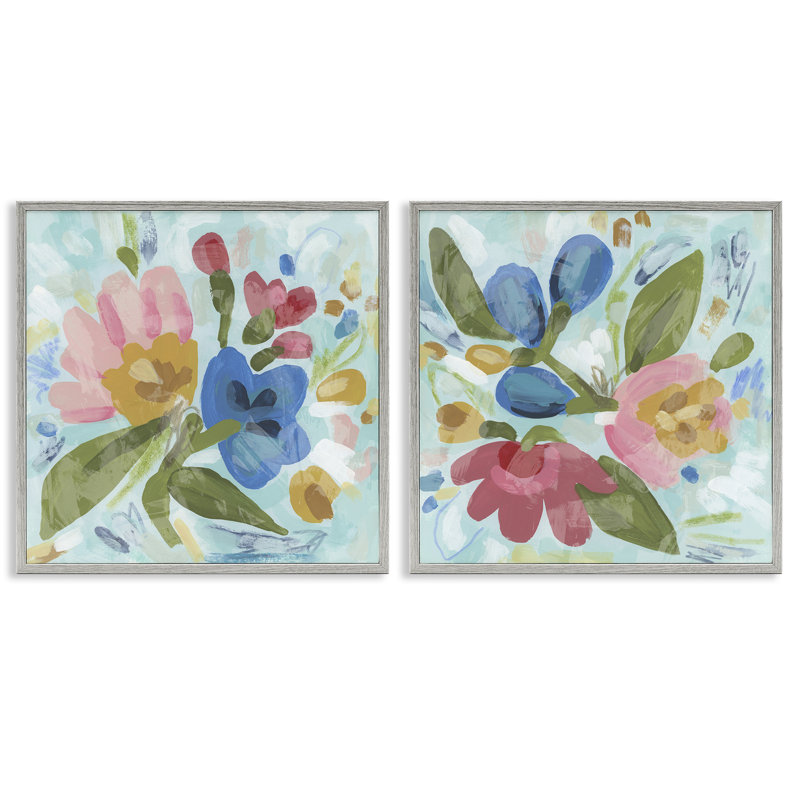 Ensemble de 2 giclées encadrées éclectiques de fleurs, design par June Erica Vess, Estampe numérique Farmhouse