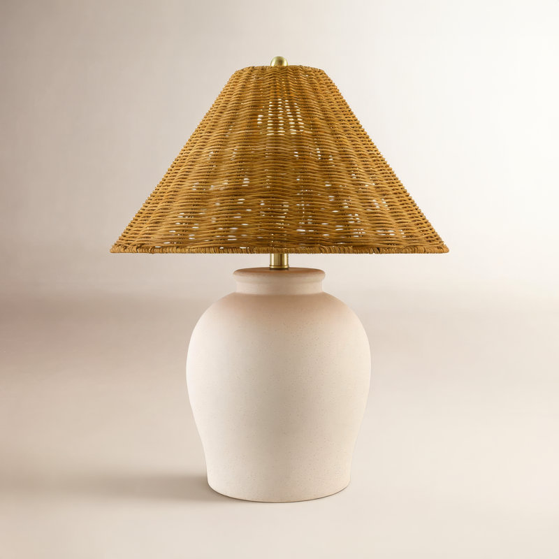Chemise 22" Ceramic Table Lamp, Shell, Rattan