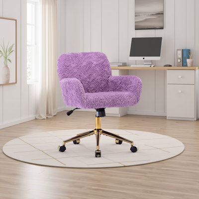 Velvet Dream Chair – Plush Faux Fur Office Chair with Gold Base & 40° Recline