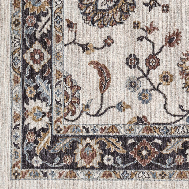 Rectangle oriental tissé à la machine recyclé P.E.T. Tapis beige / brun, Rectangle 6 pi 7 po x 9 pi