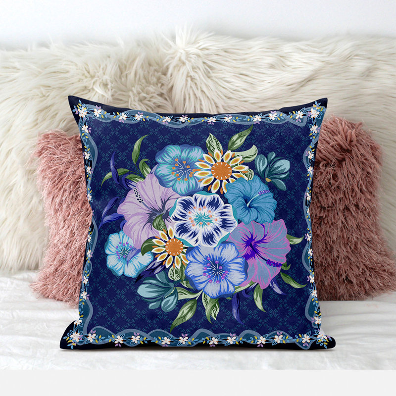 Coussin 26 po x 26 po x 26 po x 26 po x 26 pi x 26 po, Indigo / jaune / bleu foncé