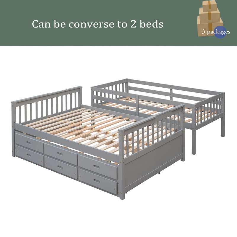 Giustino Kids Twin Over Full Bunk Bed with Trundle with Drawers, Gray