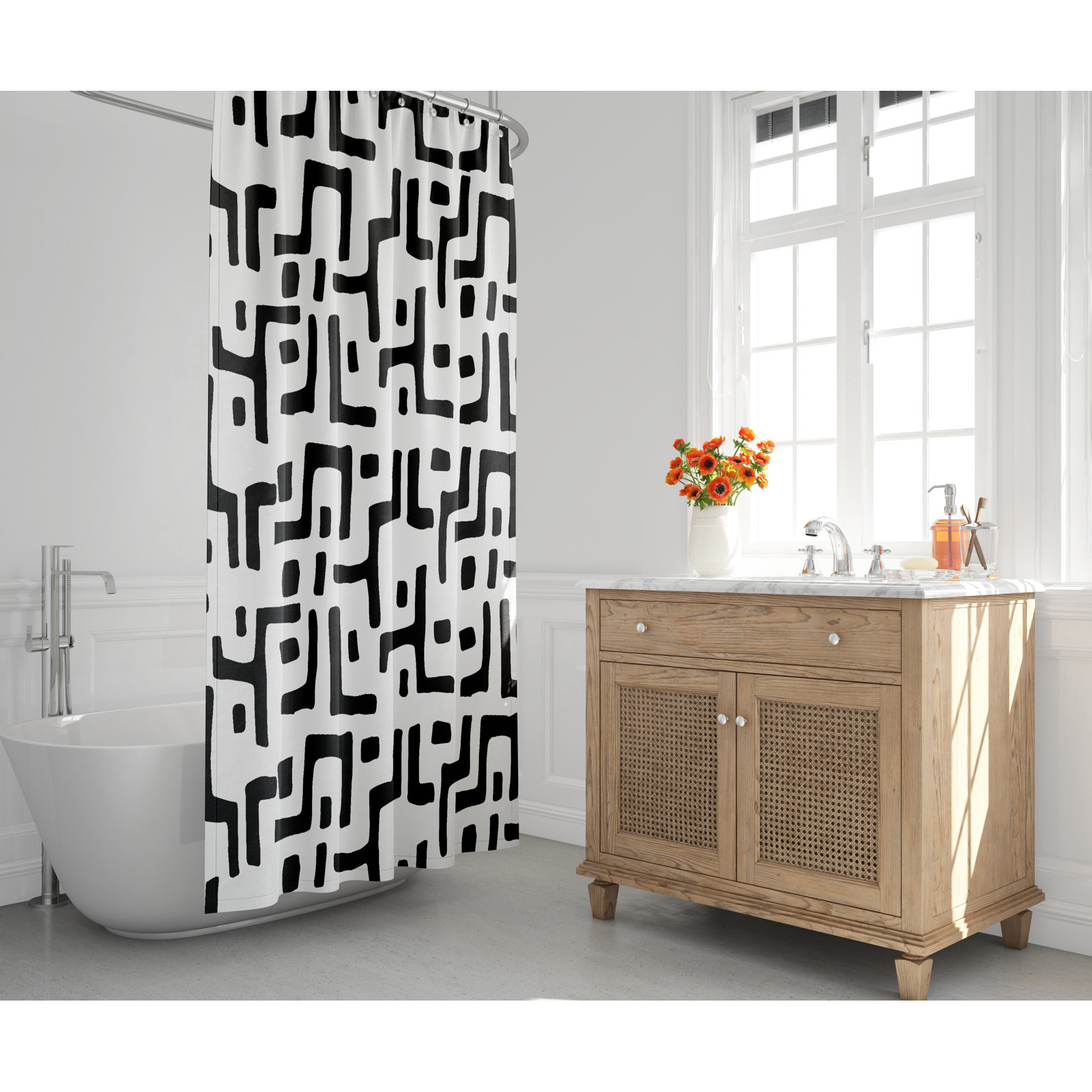 Polyester Shower Curtain, White/Black