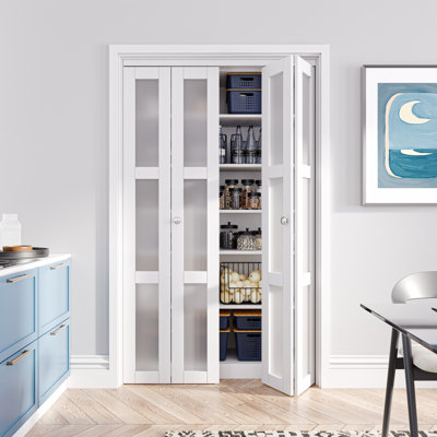 Double 3-lite Glass Door Solid Manufactured Wood Bi-fold Door With Installation Hardware Kit
