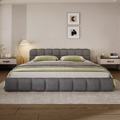 Chenille Upholstered Bed With Checkerboard Design