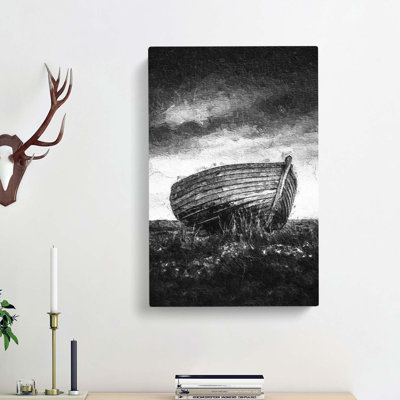Stranded Wooden Boat - Wrapped Canvas
