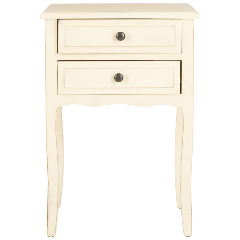 Élégante table de chevet 19 po avec 2 tiroirs Faredo - Table de bout classique en bois de style français pour toute pièce