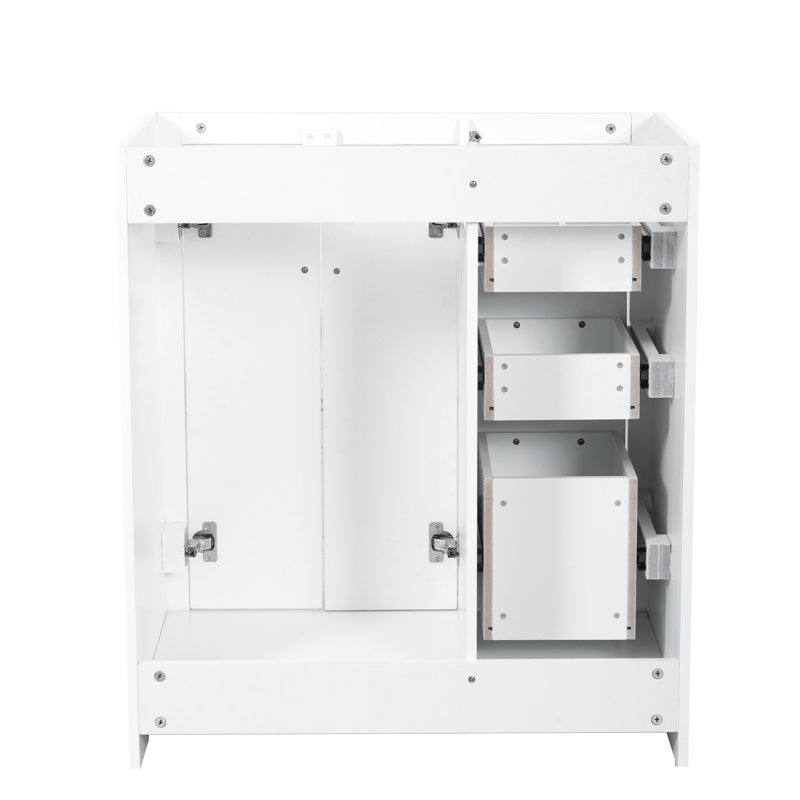 Ensemble de meuble-lavabo autoportant avec 3 tiroirs et portes à fermeture douce, White, Gold