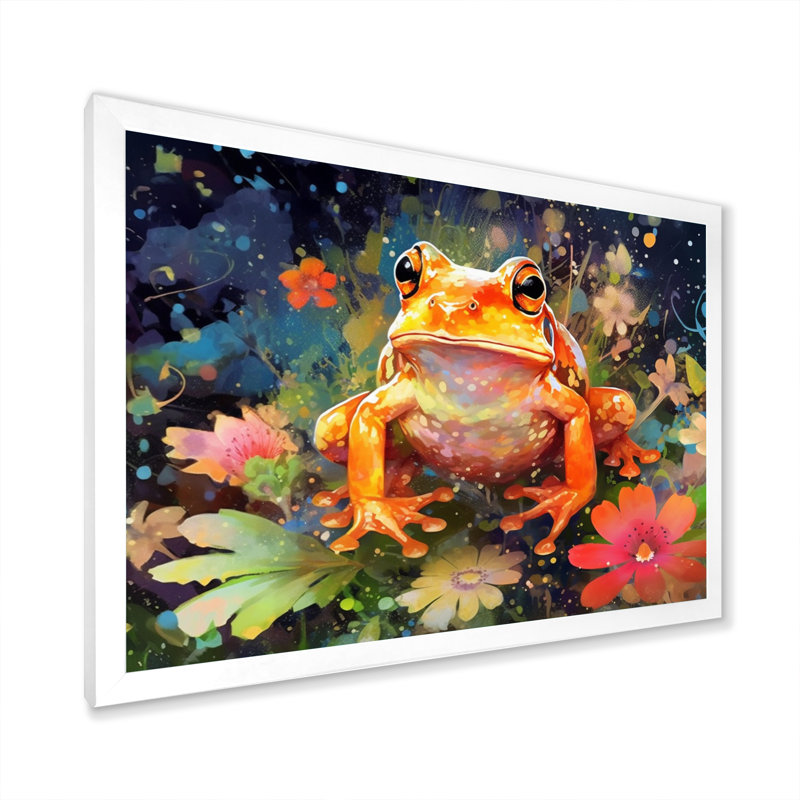 «Leaping Frogs Amphibians I», art mural grenouille, H 34 po x l 44 po x P 1,5 po, Cadre simple blanc