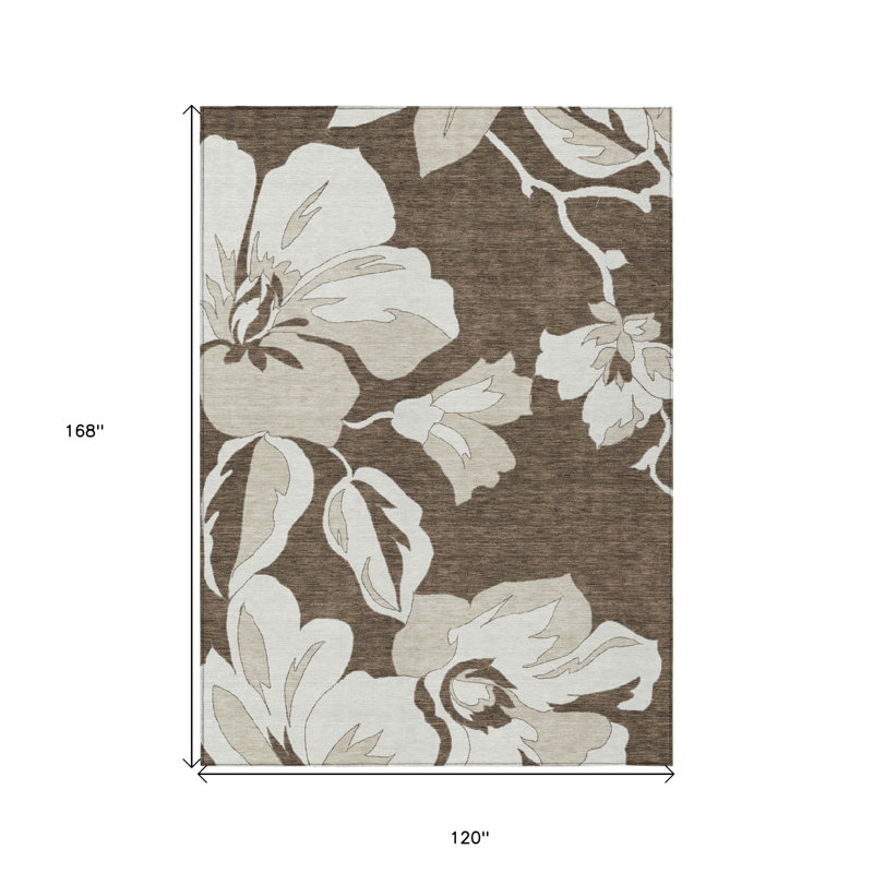 Tapis beige lavable 10 pi x 14 pi intérieur / extérieur floral