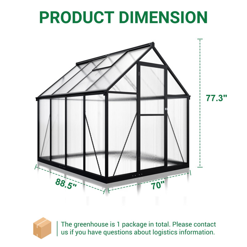 VIWAT Polycarbonate Garden Greenhouse with UV Protection and Aluminum Frame, 6x7