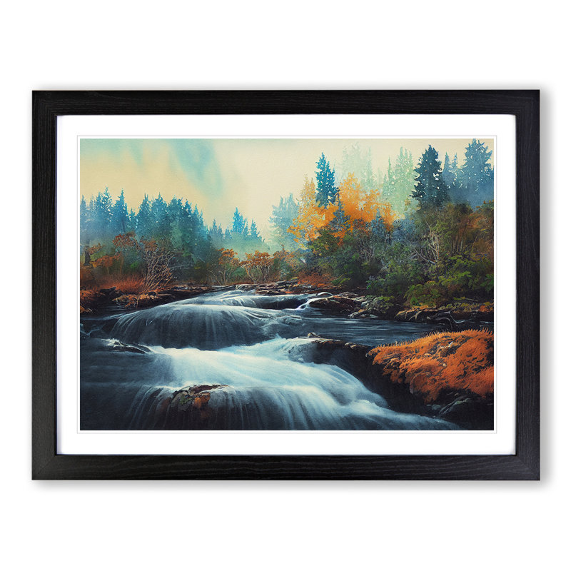 Autumn Forest Stream Vol.4 - Single Picture Frame Print, Black Framed, 46cm H x 64cm W x 2cm D