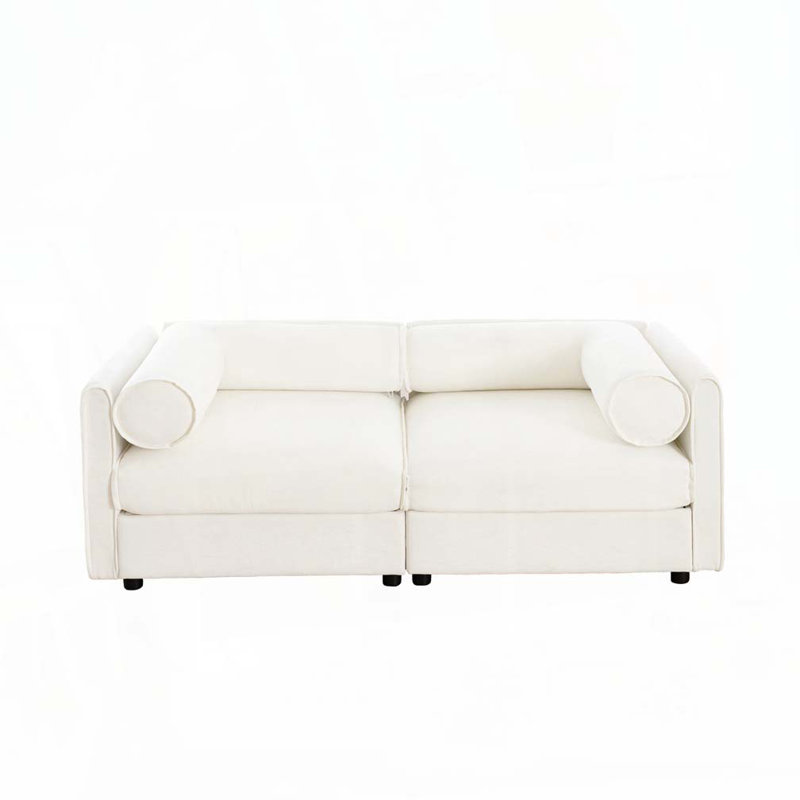 Canapé en chenille, Blanc, 2, H 27,9 po x l 75,5 po x P 37,4 po