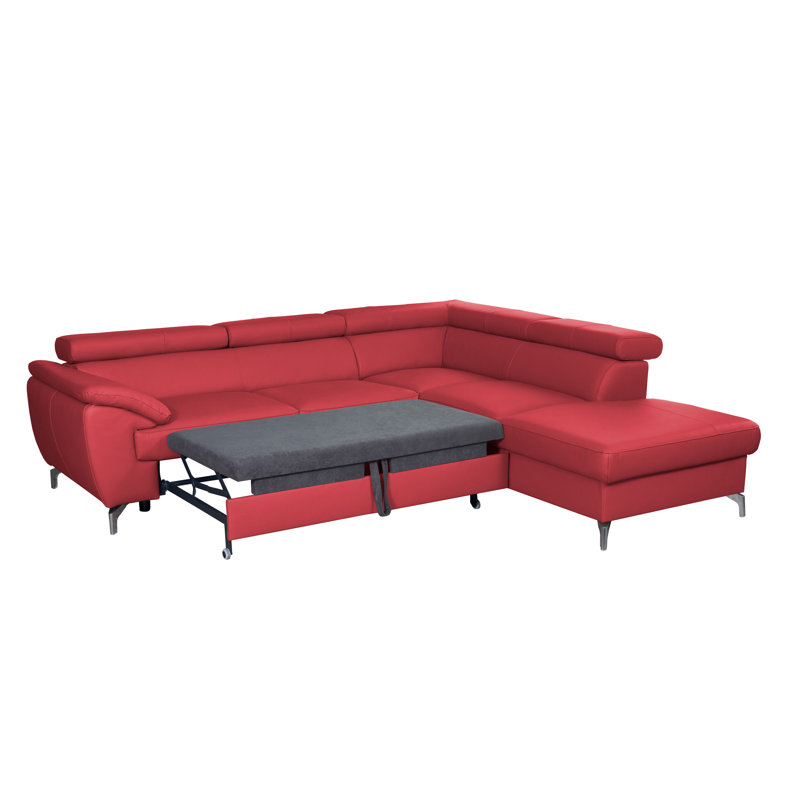 Brookhurst Leather Corner Sofabed, Right Hand Facing, Red