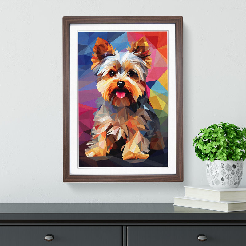 Yorkshire Terrier Orphism - Single Picture Frame Print on Wood, 34cm H x 25cm W x 2cm D, Walnut