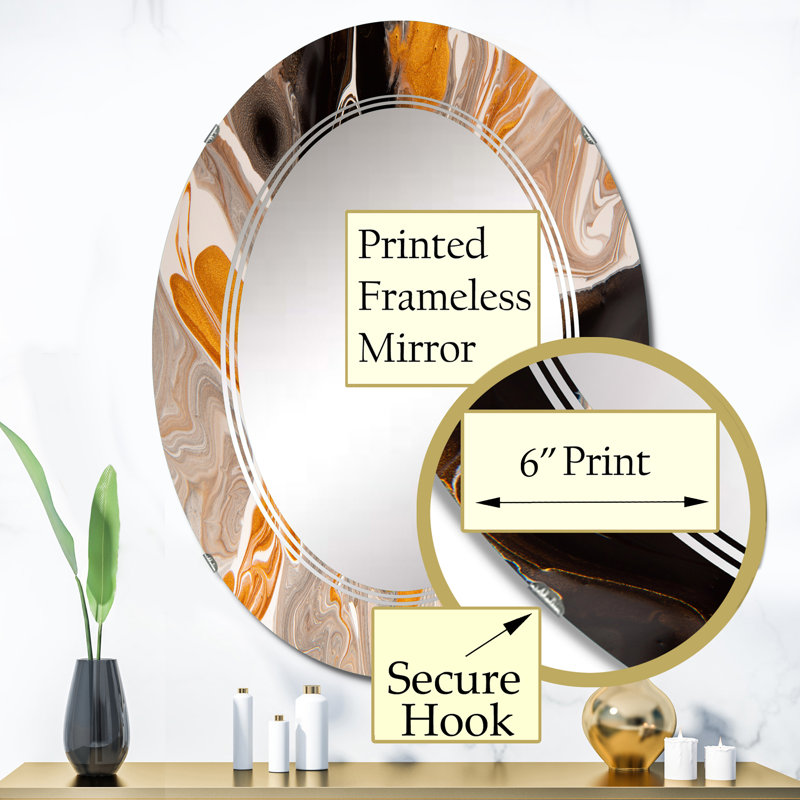 Miroir mural orange et noir Marble Waves III, 36 po x 24 po