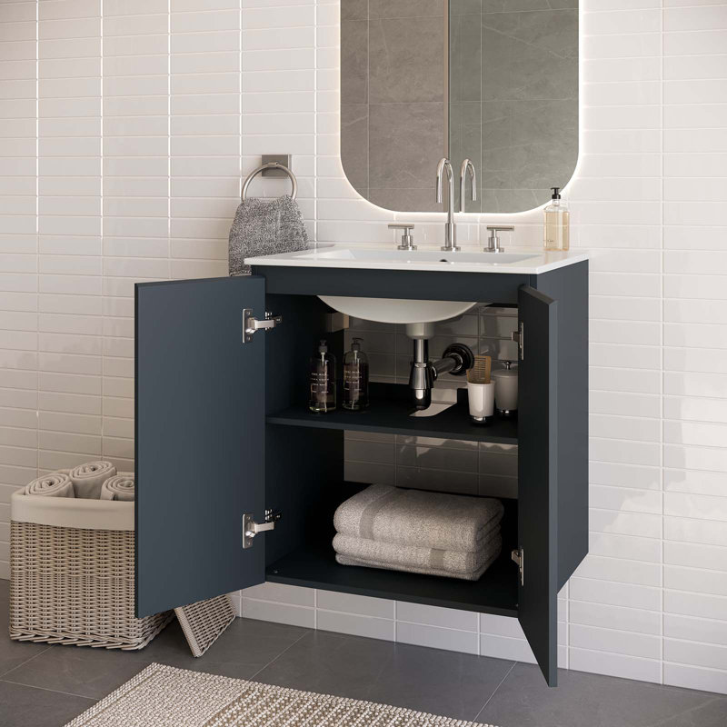 24" Wall-Mount Bathroom Vanity In White White, Grey, White