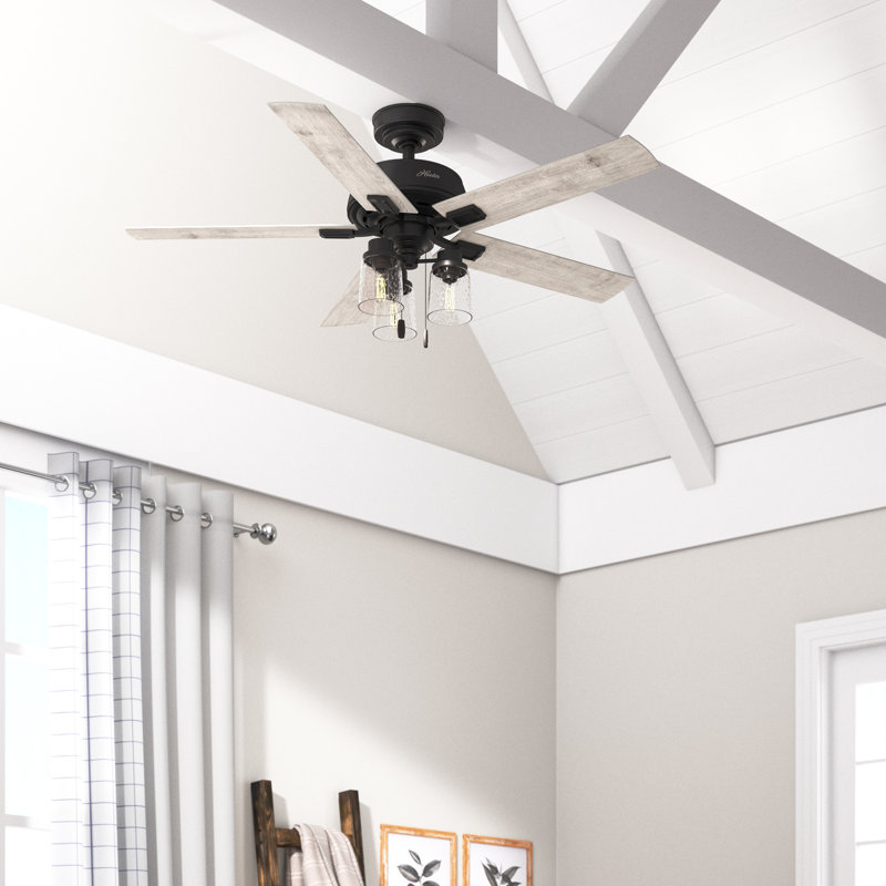 44" Hartland 5 - Blade Modern Farmhouse Indoor Ceiling Fan with Lights and Pull Chains, Noble Bronze