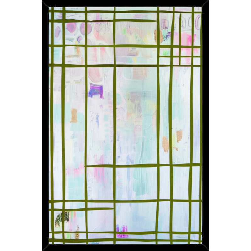 «Pastel Abstract Grid with Soft Tues», art mural sur toile encadrée, 36" H x 24" W, Black