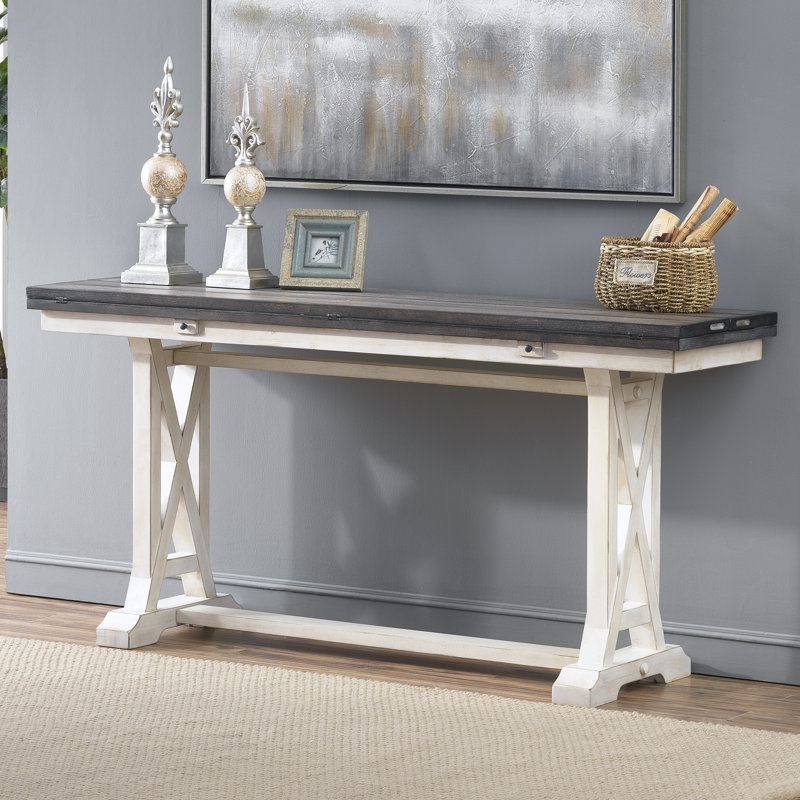 Highworth 64" Solid Wood Flip Top Console Table, Cream