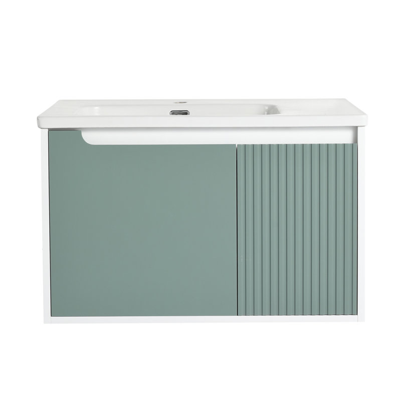 Meuble-lavabo mural 36 po avec lavabo en céramique et porte à fermeture en douceur, parfait pour les salles de bain modernes et élégantes