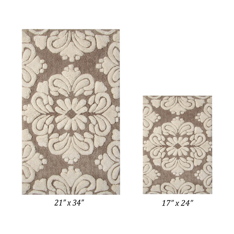 Danitra Premium 100% Cotton 1885 GSM 2-Piece Bath Rug Set, OEKO-TEX® Certified, Non-Slip Spray Latex Backing, Plush Tufted Bath Mats for Shower, Bathtub, Sink & Vanity Areas, Super Absorbent, Machine Washable, Beige