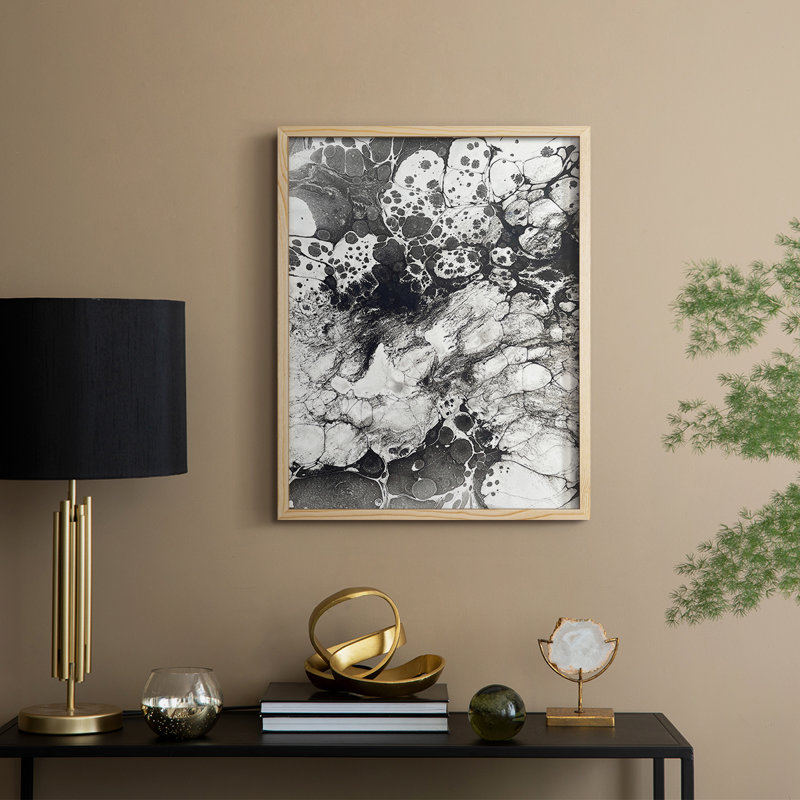Marbling IX Framed Print - Solid Wood, Natural, 11" H x 9" W