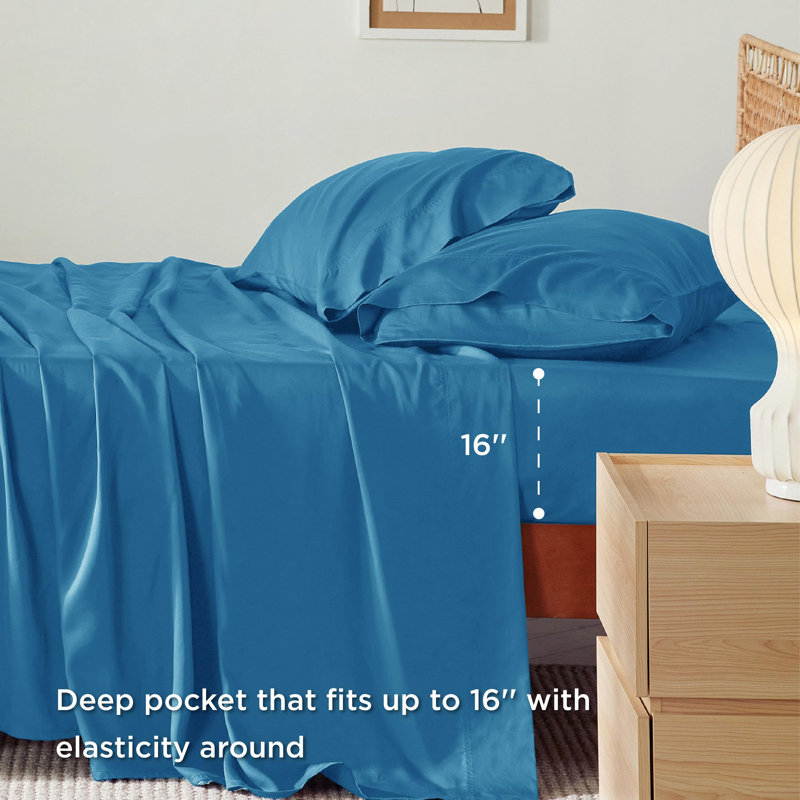 Essential Collection Cooling Rayon Derived from Bamboo Sheet Set, Bluejay, King Sheet Set with 2 Pillowcases