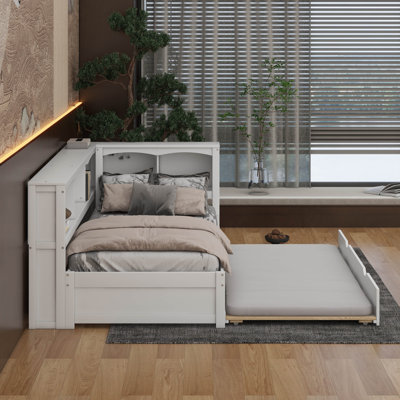 Lit de jour simple avec armoires de rangement, lit gigogne et ports USB