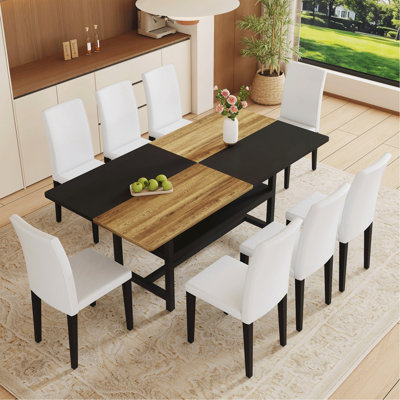 Ensemble de table et de chaises. Table de salle à manger épissée en bois et noire de 71 * 35,4 pouces avec fonction de rangement au milieu des pieds de la table.