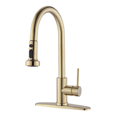 Brushed Gold Kitchen Faucet With Stainless Steel Pull Down - Scratch 7.28'' Spout Reach 1.8Gpm Water Flow Rate 2'' Max Deck Thickness For , Easy To Clean 360 Swivel Height