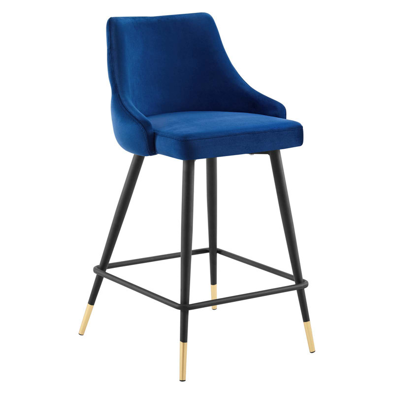 Tabouret de bar en velours Adorn Performance, Tabouret de comptoir (hauteur d'assise de 25,5 po), Bleu marine