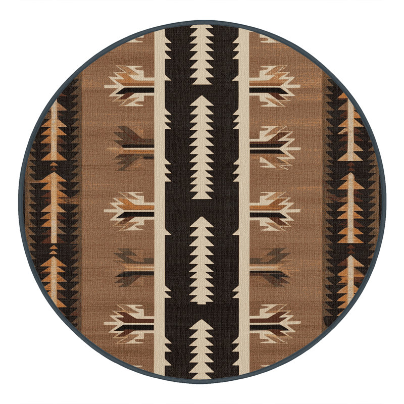 Washable Arrowhead Geometry Southwestern Area Rug, Round 7'